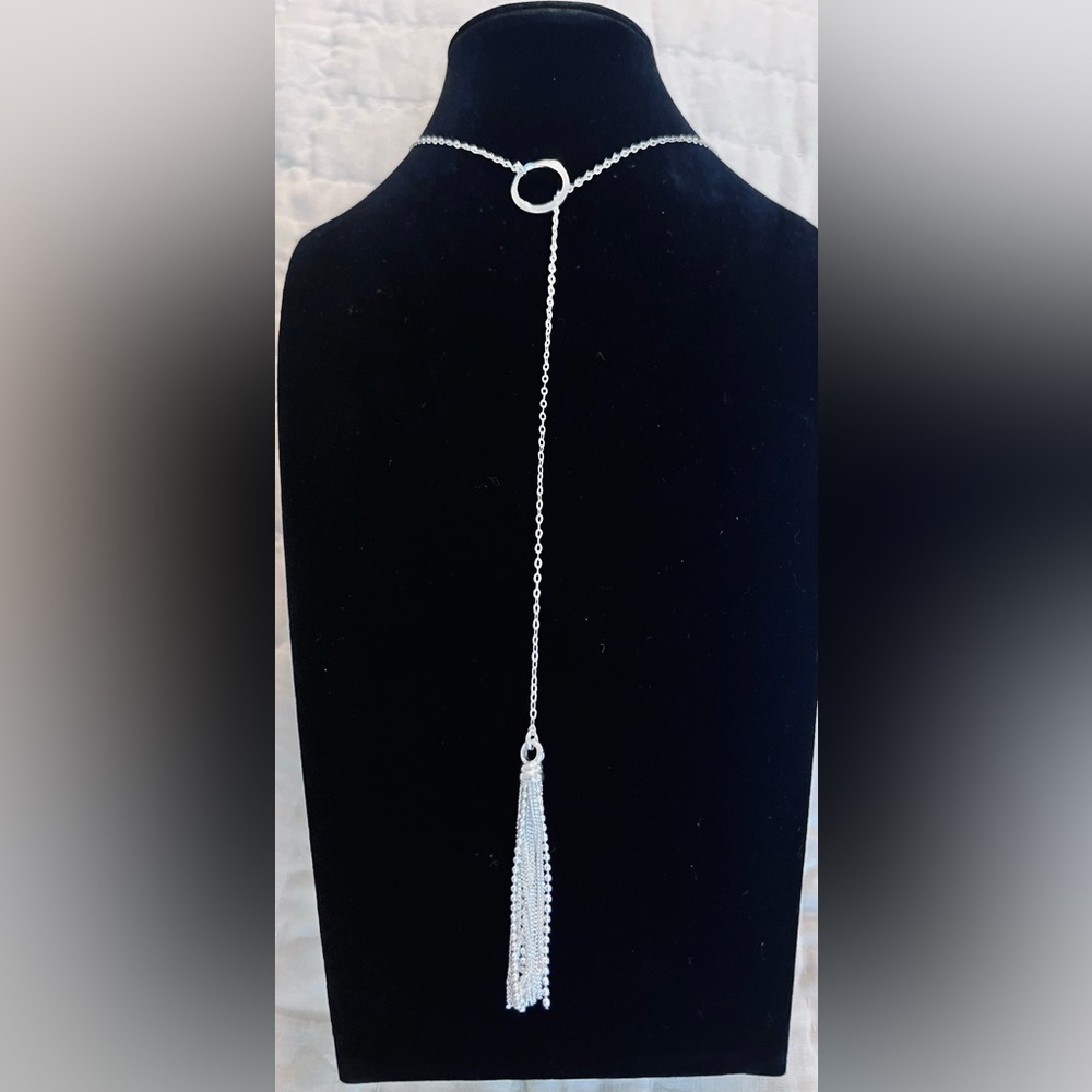 Lariat 925 Italy Sterling Silver Tassel Necklace